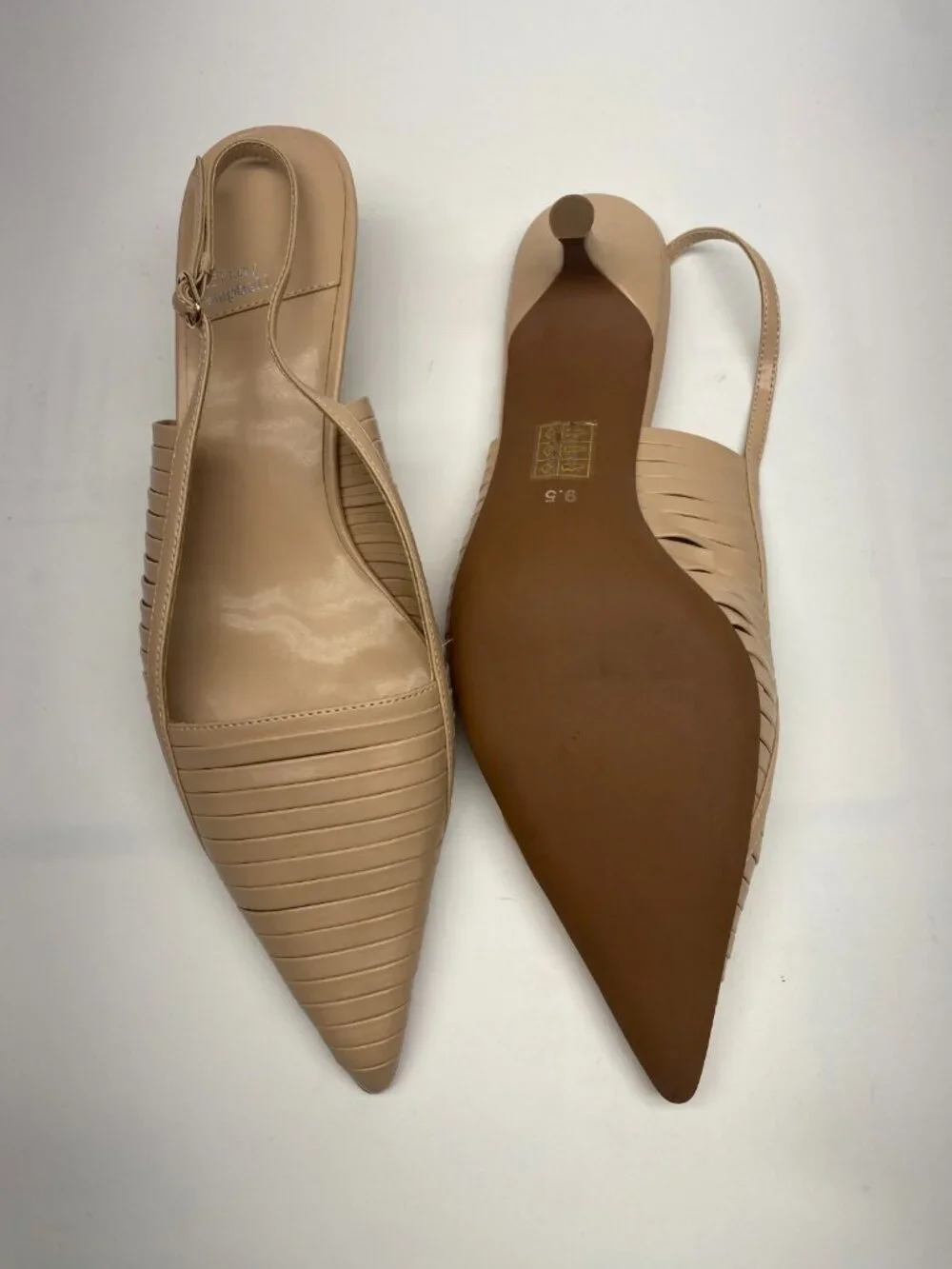 Jeffrey Campbell Womens Stridze Beige Leather Slingback Kitten Heel Sz 9.5
